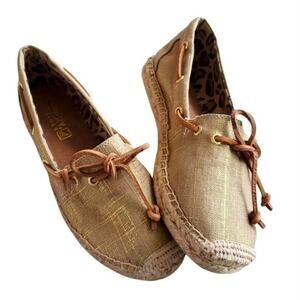 Blokecore‎ Sperry Top-Sider Gold leopard print Espadrille Boat Shoes Sz 10
